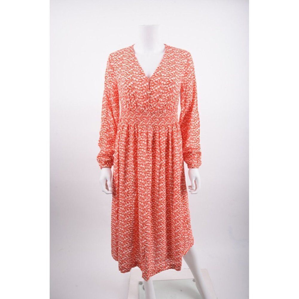 Boden Womens Susannah Smocked Dress UK 8L US 4L Red White Berry Branch Print NWT